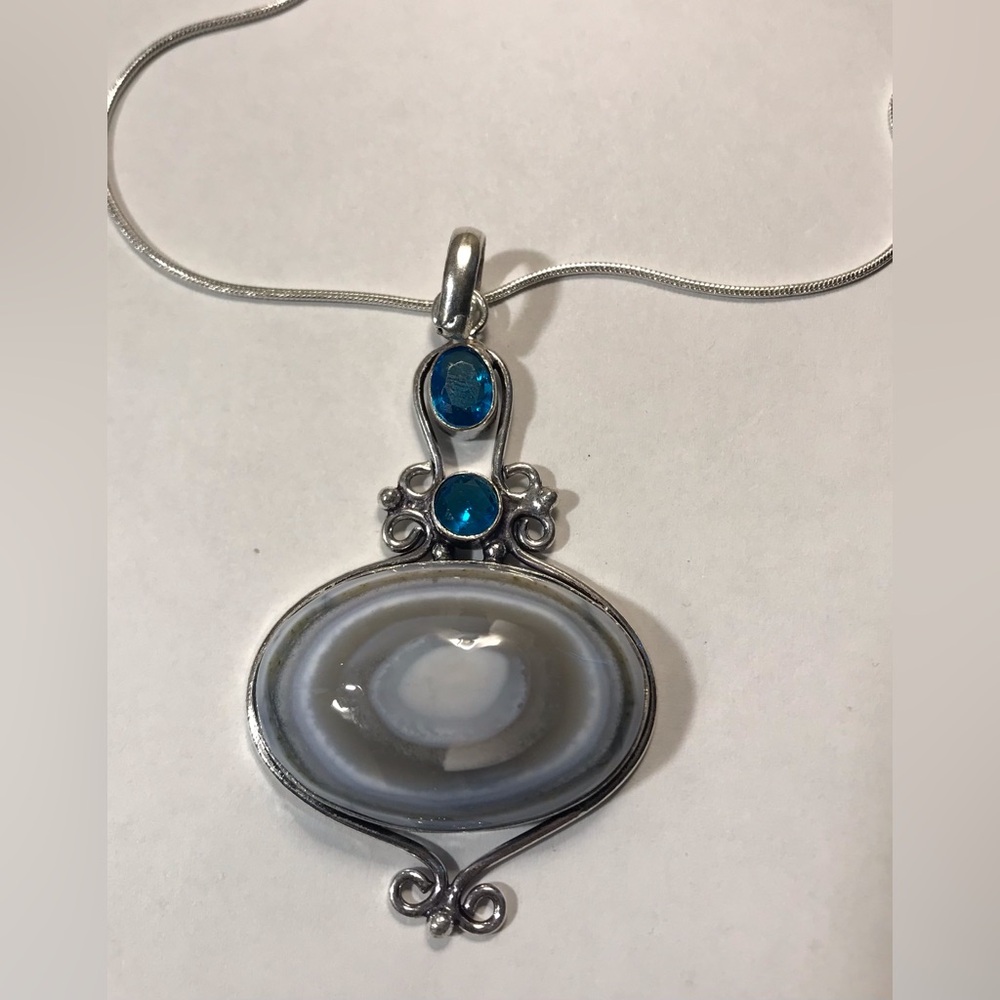 Owhyee Opal Blue Topaz 925 Sterling Silver Necklace